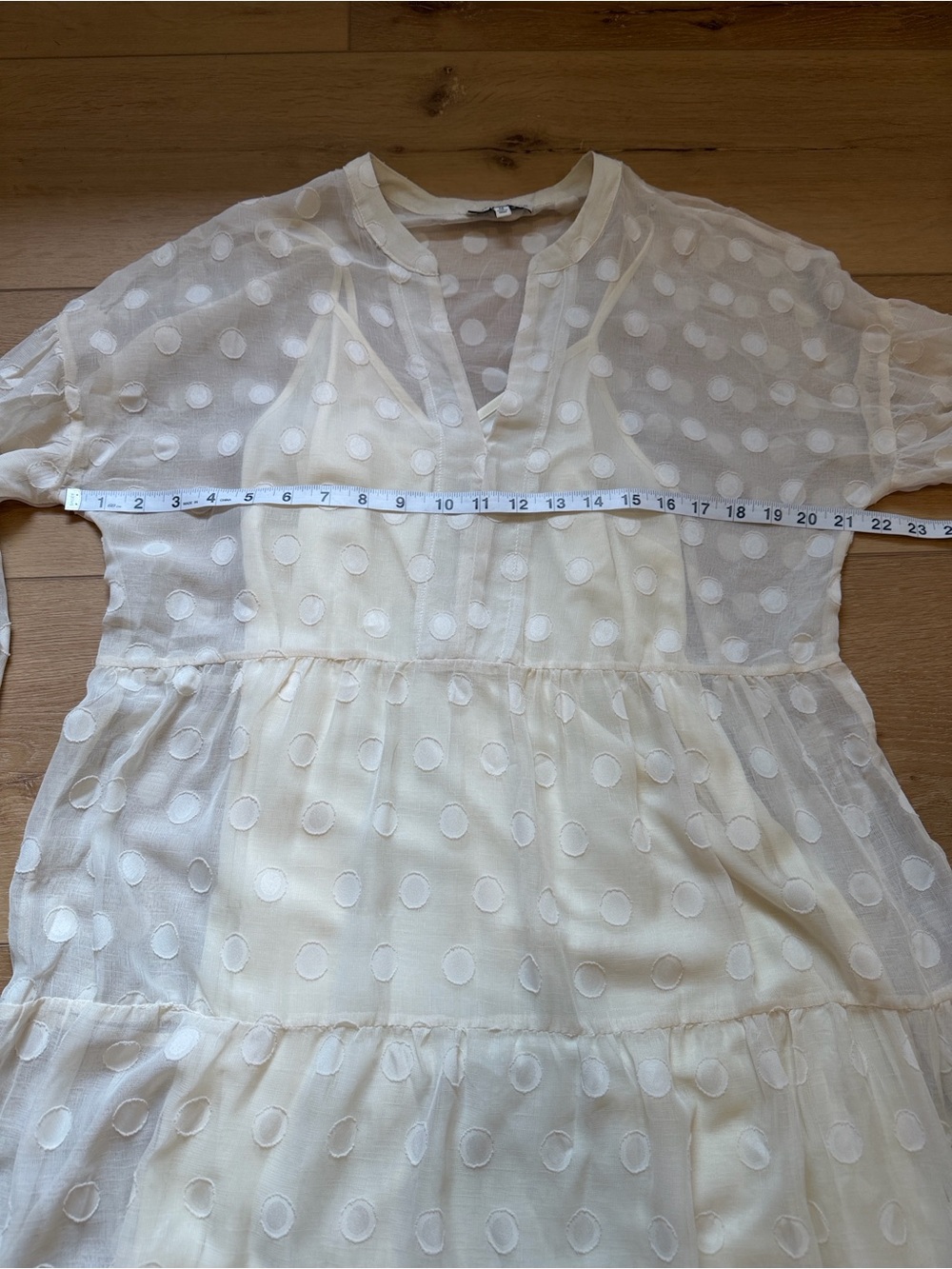 Moon River / Anthropologie Ivory Sheer Polka Dot Midi Dress - Picture 4 of 9